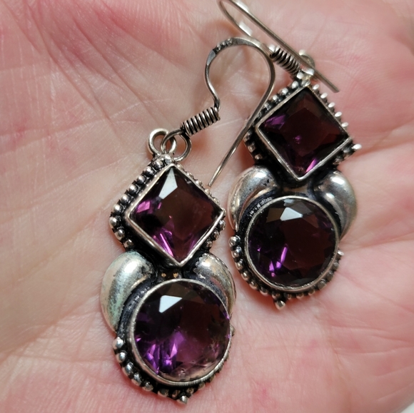 Amethyst 925 Silver Earrings - Picture 3 of 5